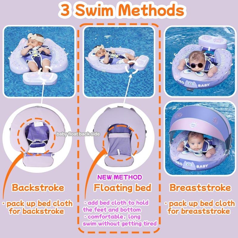 V Convey Mambobaby Float with Canopy and Tail New Upgraded Non-Inflatable Baby Pool Float Mambo Float Swim Trainer Solid Infant Swim Float Adjustable Pearl Foam Baby Swim Ring - Image 3